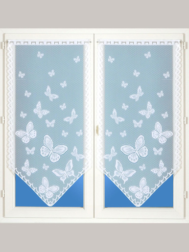 Paire de vitrages motif papillons - Daxon - Blanc