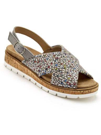 Sandales extensibles doublées cuir - Pédiconfort - Imprimé gris