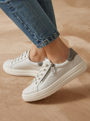 Baskets cuir avec zip et lacets - Pédiconfort - Blanc