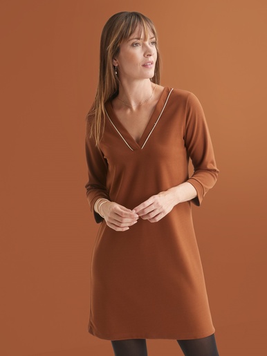 Robe housse en maille fluide - Daxon - Tabac