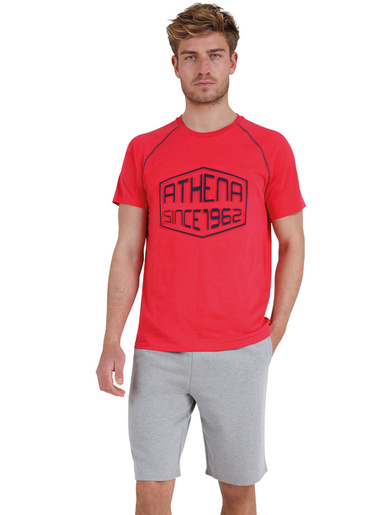 Pyjama court molletonné homme - Athéna - Rouge-gris