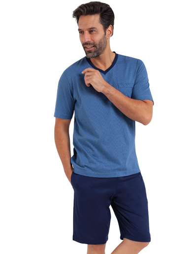 Pyjama court classique homme Premium - Eminence - Imprimé cubes 3d-marine