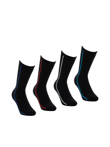 Lot de 4 paires de chaussettes de sport - Athéna - Noir liseré couleur