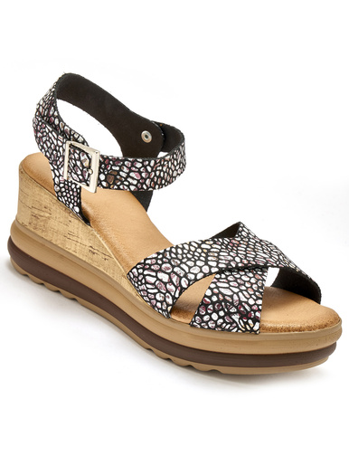 Sandales hautes compensées - Pédiconfort - Noir imprimé