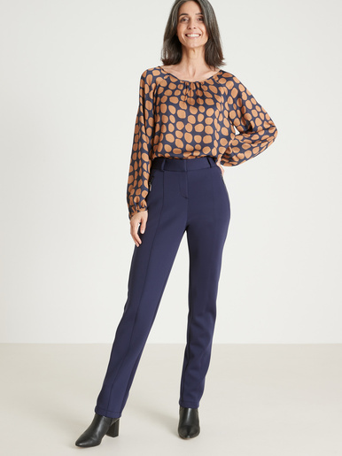 Pantalon élastiqué dos maille satinée - Daxon - Marine
