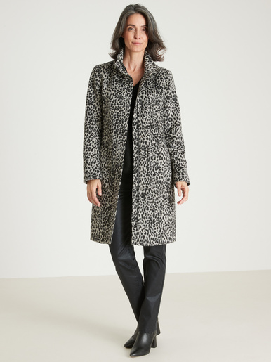 Manteau zippé tout doublé - Daxon - Imprimé peau de bête fond gris