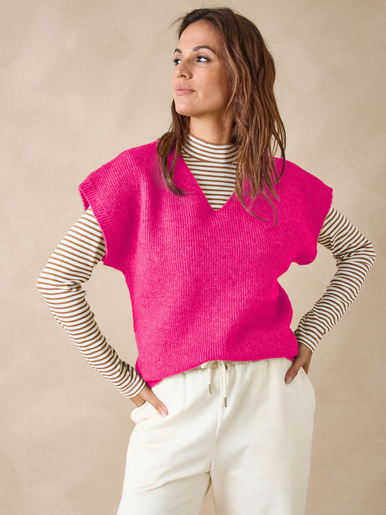 Pull sans manches avec laine et mohair - Daxon - Fuschia