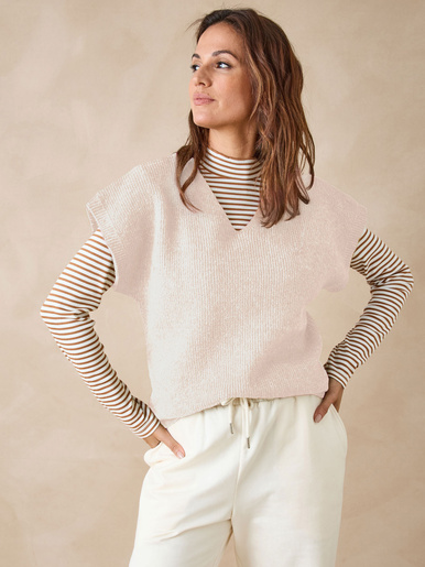 Pull sans manches avec laine - Daxon - Ecru