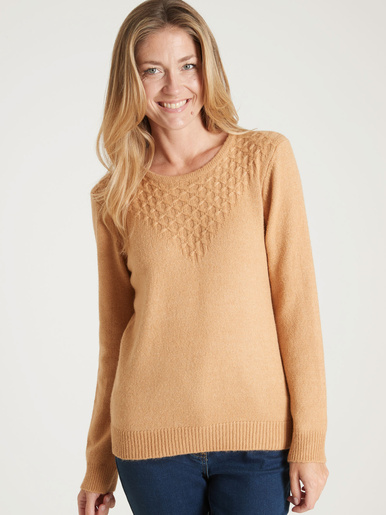 Pull avec jeu de maille pointelle - Daxon - Camel