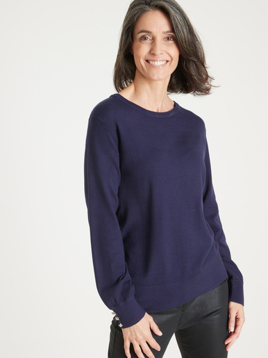 Pull boutons-bijoux aux manches - Daxon - Bleu marine