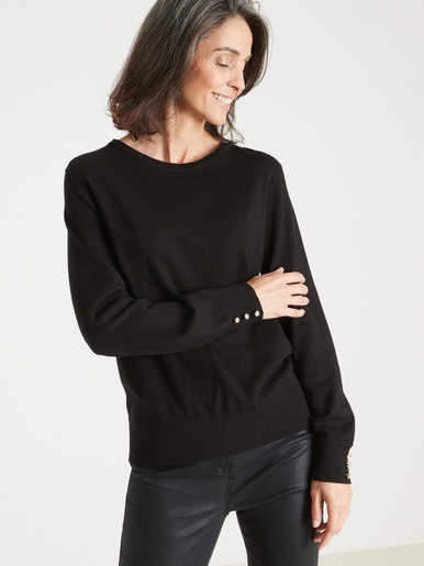Pull boutons-bijoux aux manches - Daxon - Noir