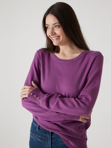 Pull boutons-bijoux aux manches - Daxon - Violet