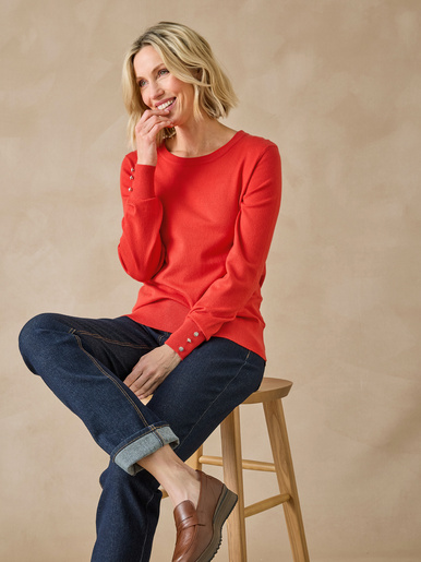 Pull boutons-bijoux aux manches - Daxon - Paprika
