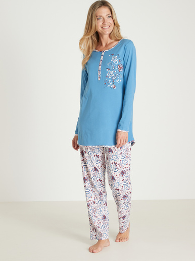 Pyjama en maille pur coton - Daxon - Bleu