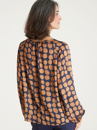 Blouse ample voile satiné - Daxon - Imprimé pois fond bleu