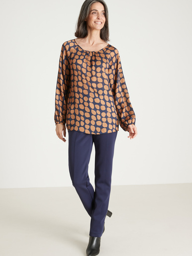 Blouse ample voile satiné - Daxon - Imprimé pois fond bleu