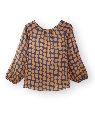 Blouse ample voile satiné - Daxon - Imprimé pois fond bleu
