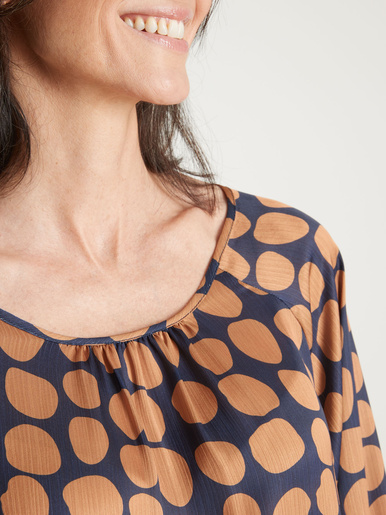Blouse ample voile satiné - Daxon - Imprimé pois fond bleu
