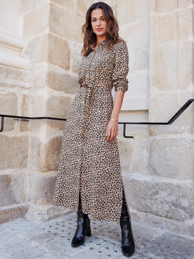 Robe chemisier toute boutonnée - Daxon - Imprimé leopard
