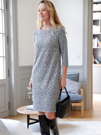 Robe housse en maille jacquard - Daxon - Jacquard gris / noir