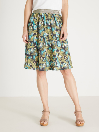 Jupe courte entièrement élastiquée - Daxon - Imprimé vert et bleu