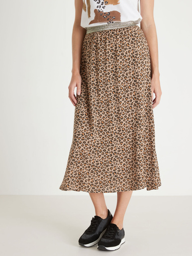 Jupe longue entièrement élastiquée - Daxon - Imprimé peau de bête camel