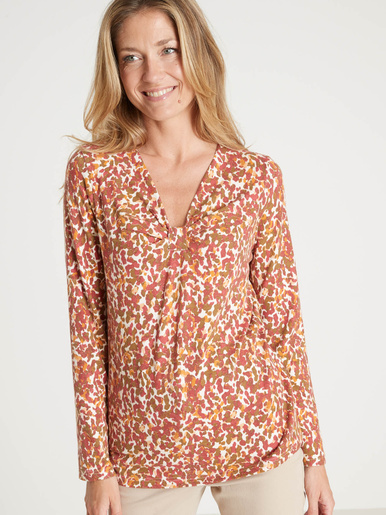 Tee-shirt effet noeud à l'encolure - Daxon - Imprimé marron