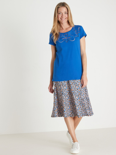 Tee-shirt coton à broderies ajourées