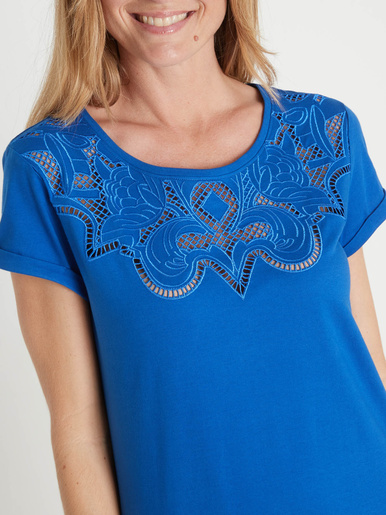 Tee-shirt coton à broderies ajourées