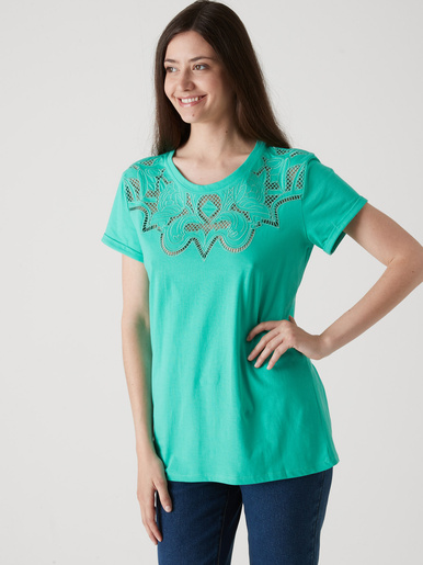 Tee-shirt coton à broderies ajourées