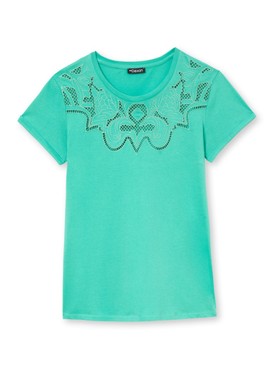 Tee-shirt coton à broderies ajourées