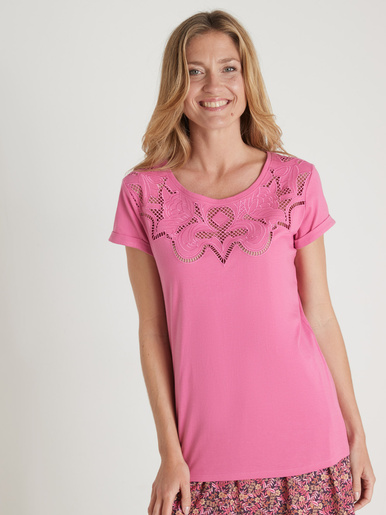 Tee-shirt coton à broderies ajourées