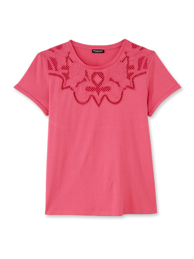 Tee-shirt coton à broderies ajourées
