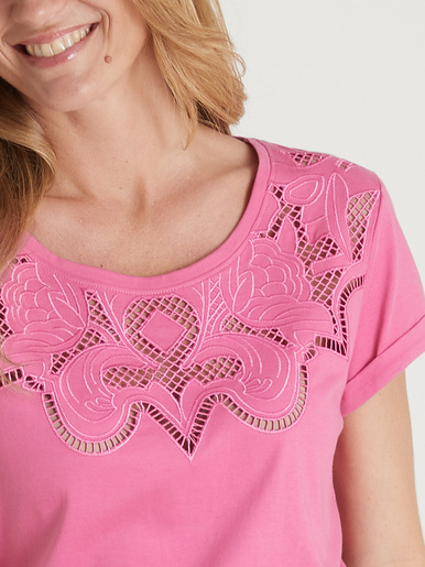 Tee-shirt coton à broderies ajourées