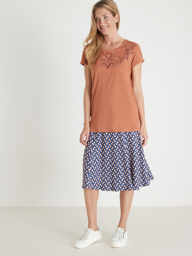 Tee-shirt coton à broderies ajourées