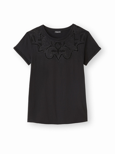 Tee-shirt coton à broderies ajourées
