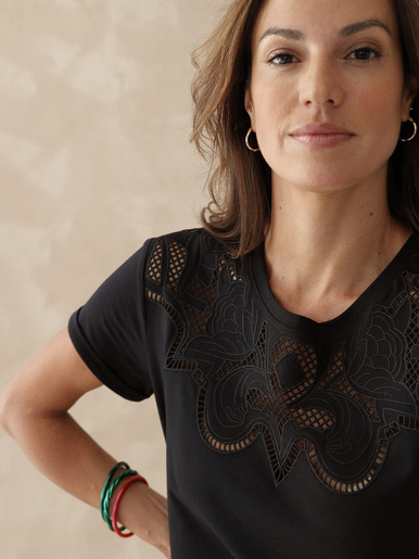 Tee-shirt coton à broderies ajourées
