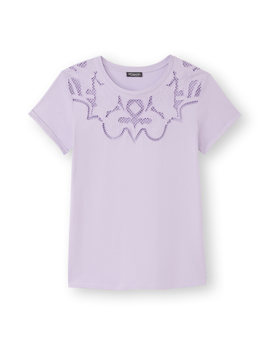 Tee-shirt coton à broderies ajourées