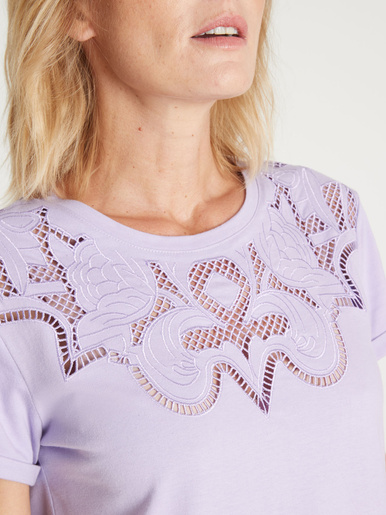 Tee-shirt coton à broderies ajourées