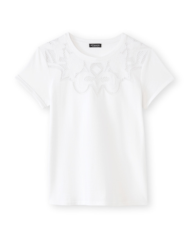Tee-shirt coton à broderies ajourées