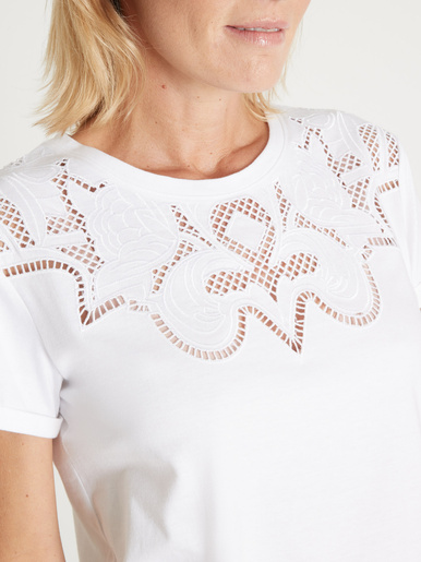 Tee-shirt coton à broderies ajourées