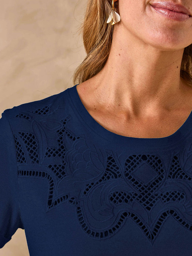 Tee-shirt coton à broderies ajourées