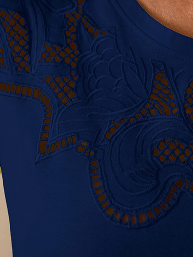 Tee-shirt coton à broderies ajourées