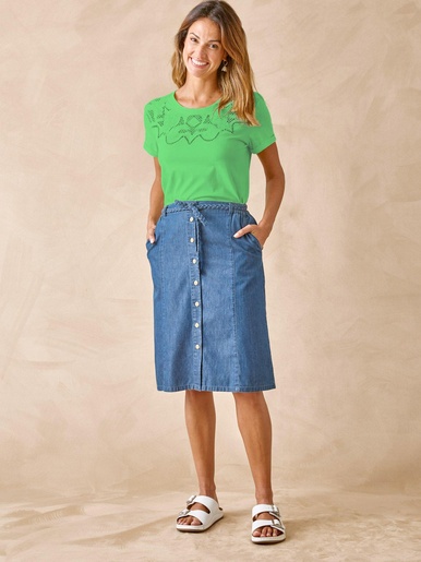 Tee-shirt coton à broderies ajourées