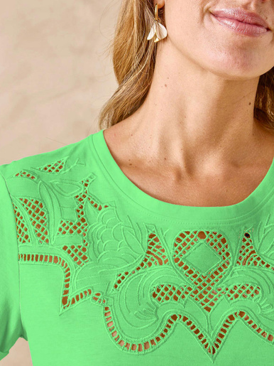 Tee-shirt coton à broderies ajourées