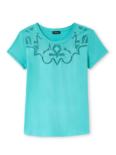 Tee-shirt coton à broderies ajourées