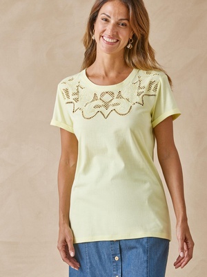 Tee-shirt coton à broderies ajourées