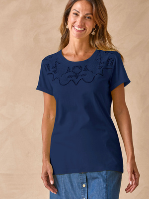 Tee-shirt coton à broderies ajourées