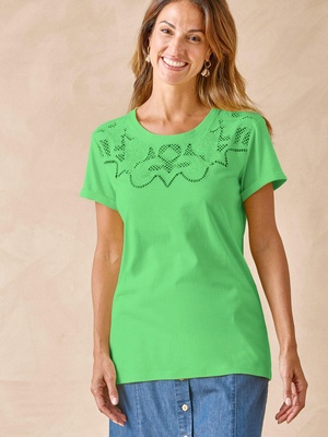 Tee-shirt coton à broderies ajourées