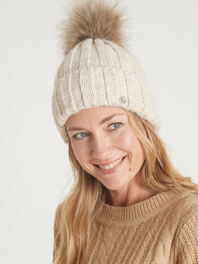 Bonnet à pompon 10% laine - Daxon - Beige